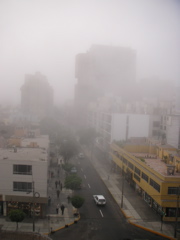 (3 hours later) View of Lima from my room in the Hotel María Angola. This mist is known as "neblina," and is very common in Lima.