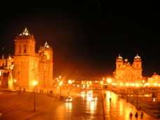 The Plaza de Armas at night. This picture was taken from a second story restaurant window. (This picture was submitted to the NCSU Study Abroad photo contest.)