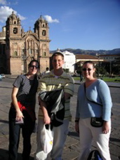 Jennifer, John, and Janet in the Plaza de Armas, Cusco.