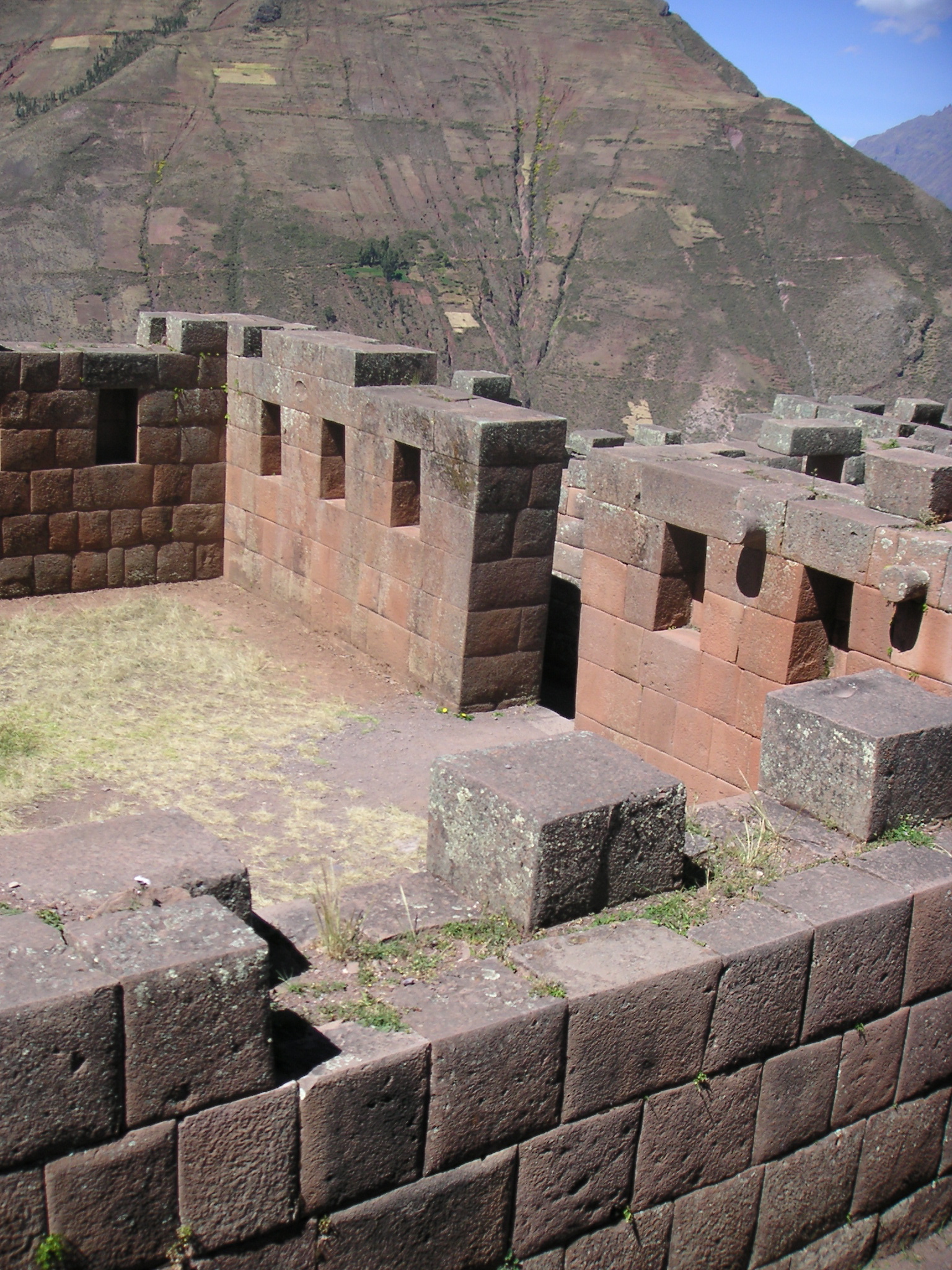 A close-up view of the Pisac ruins. Notice how tightly the stones fit together. Mortar was not used.