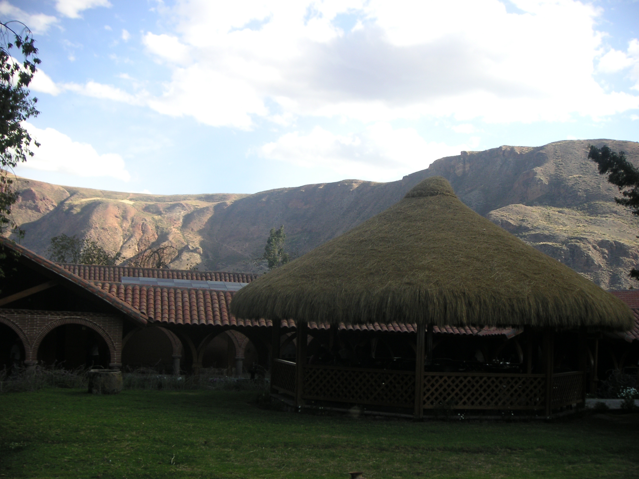 Another view of the Alhambra Hacienda Restaurante, with a view of the Andes in the background.