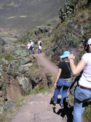 Students trekking down the path. Wow, it's hot today!