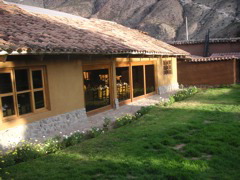 View from my room's window which shows the dining area at the Hotel Monasterio la Recoleta, Urubamba.