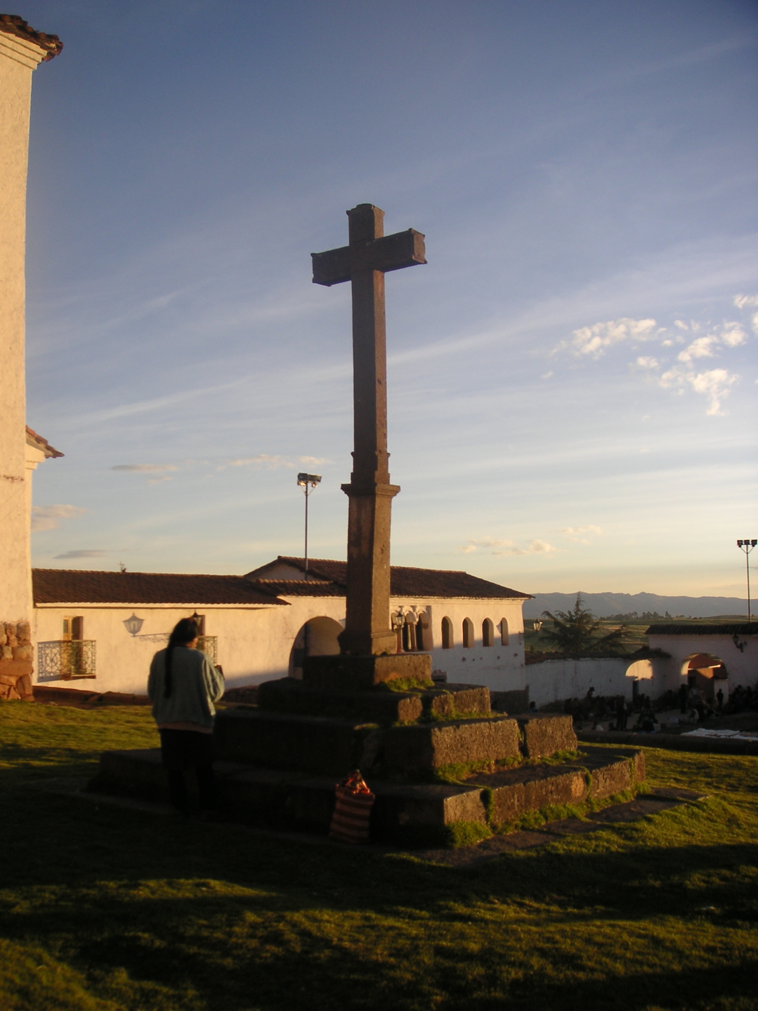 A cross in the churchyard, Chinchero. The cross overlooks the town square, where a market is set up. (This picture was submitted to the NCSU Study Abroad photo contest.)