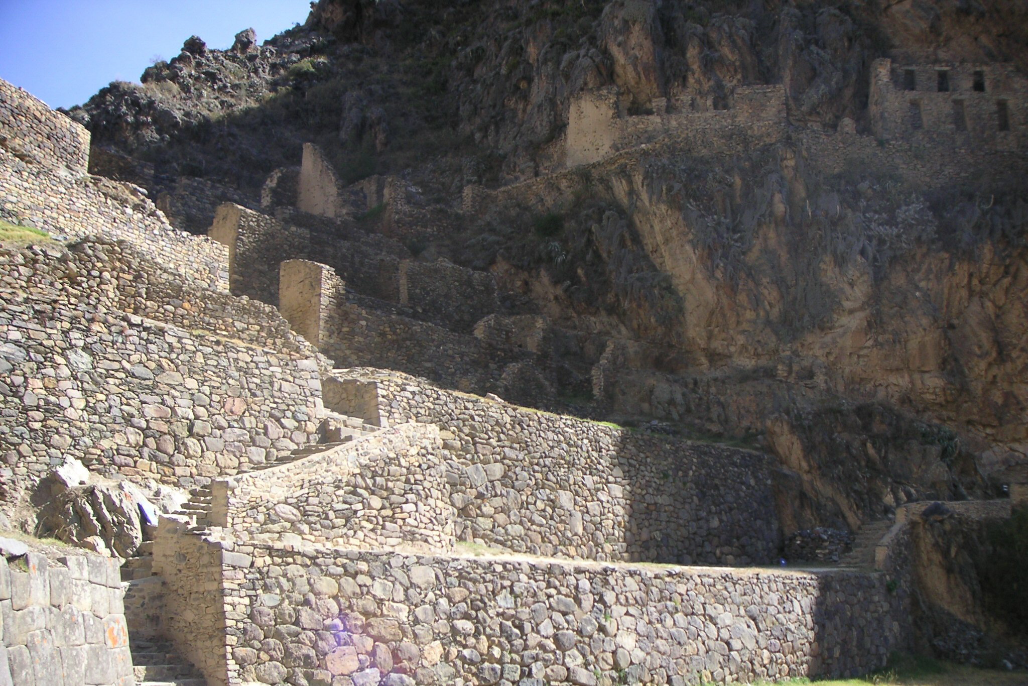 A closer view of the Ollantaytambo Inca ruins.