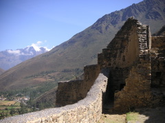 A closer view of the Ollantaytambo Inca ruins.