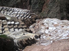 The salt mines of Maras. Seen here are shallow pools of salty water, before processing.