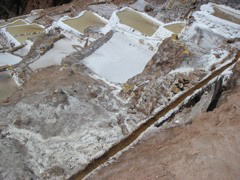 The salt mines of Maras. Seen here are shallow pools of salty water, before processing.