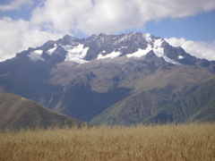 View of a snow-capped mountain. We stopped near the mountain's base for lunch, on the way to Moray.