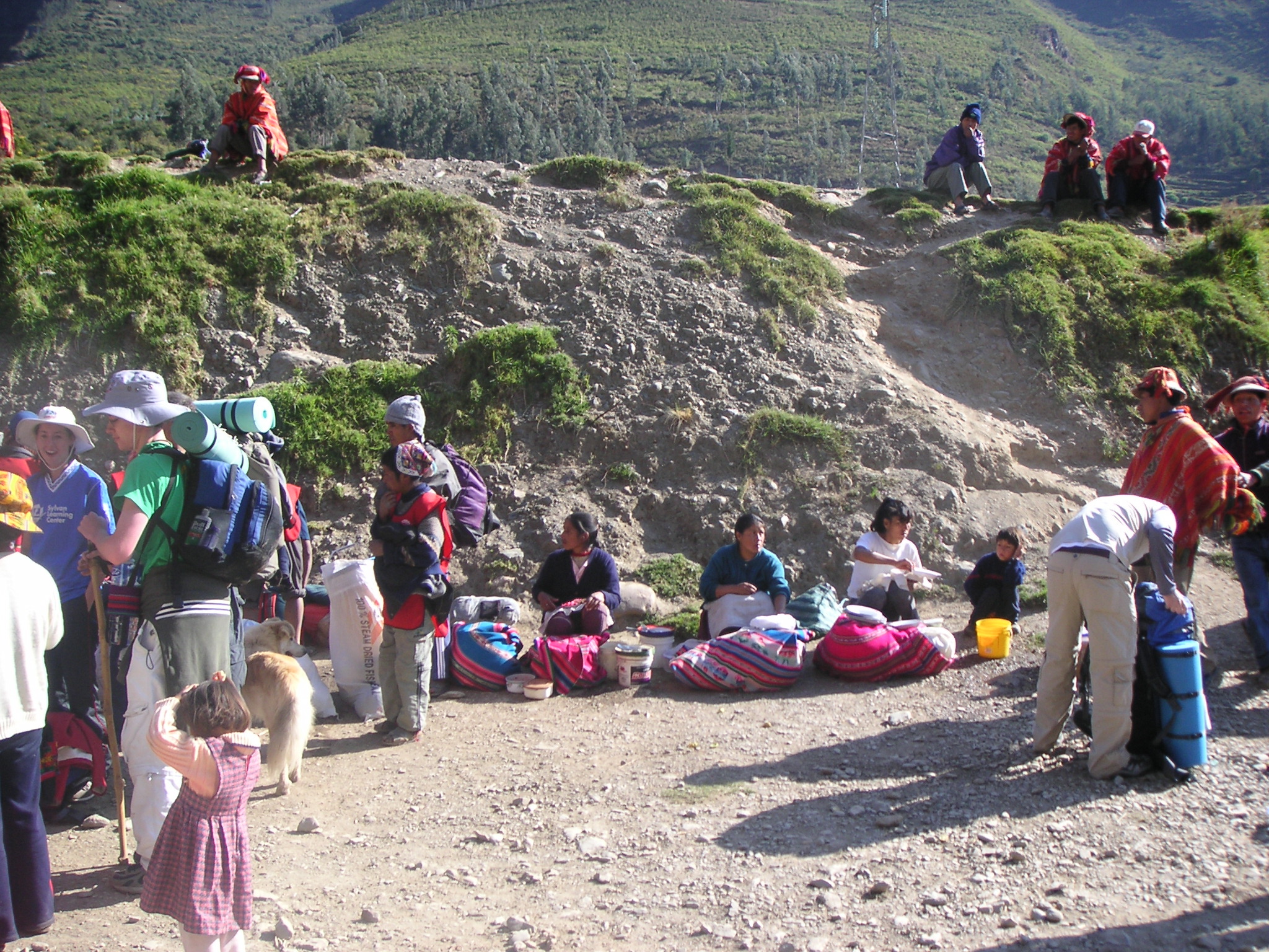 The beginning of the Camino Inca (Inca Trail). The bus just dropped us off and locals are trying to sell us supplies for the hike.