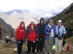 (Out of breath) We made it! Jennifer, Michael, David, Hilary, and Janet. It is really cold up here.