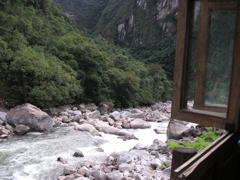 A view of the river from Toto's House restaurant in Aguas Calientes. Aguas Calientes is a little town below Machu Picchu.