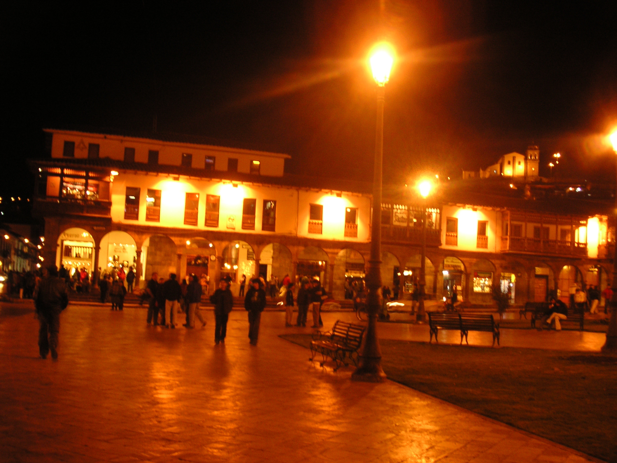 Cusco, the Plaza de Armas, at night.