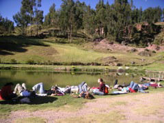 Everyone is relaxing after lunch.