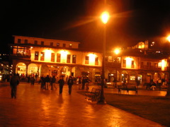 Cusco, the Plaza de Armas, at night.