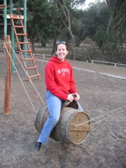 Now, Jennifer's trying the bucking bronco.