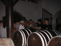 Inside the Ocucaje Winery, where we are tasting wine barreled in 1940.