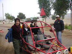 Olga, Marianne, and Megan just before the dune buggy ride through the desert (Hotel-Hacienda Ocucaje, Ica).