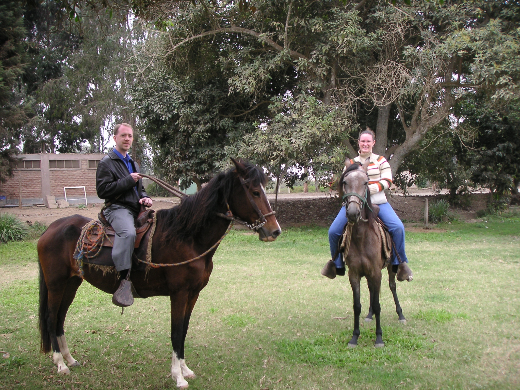 Jason and Janet prepare to go horseback riding at the Hotel-Hacienda San José, Chincha.