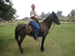 Janet prepares to go horseback riding at the Hotel-Hacienda San José, Chincha.