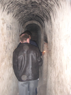 Jason in the catacombs underneath the Hotel-Hacienda San José, Chincha.