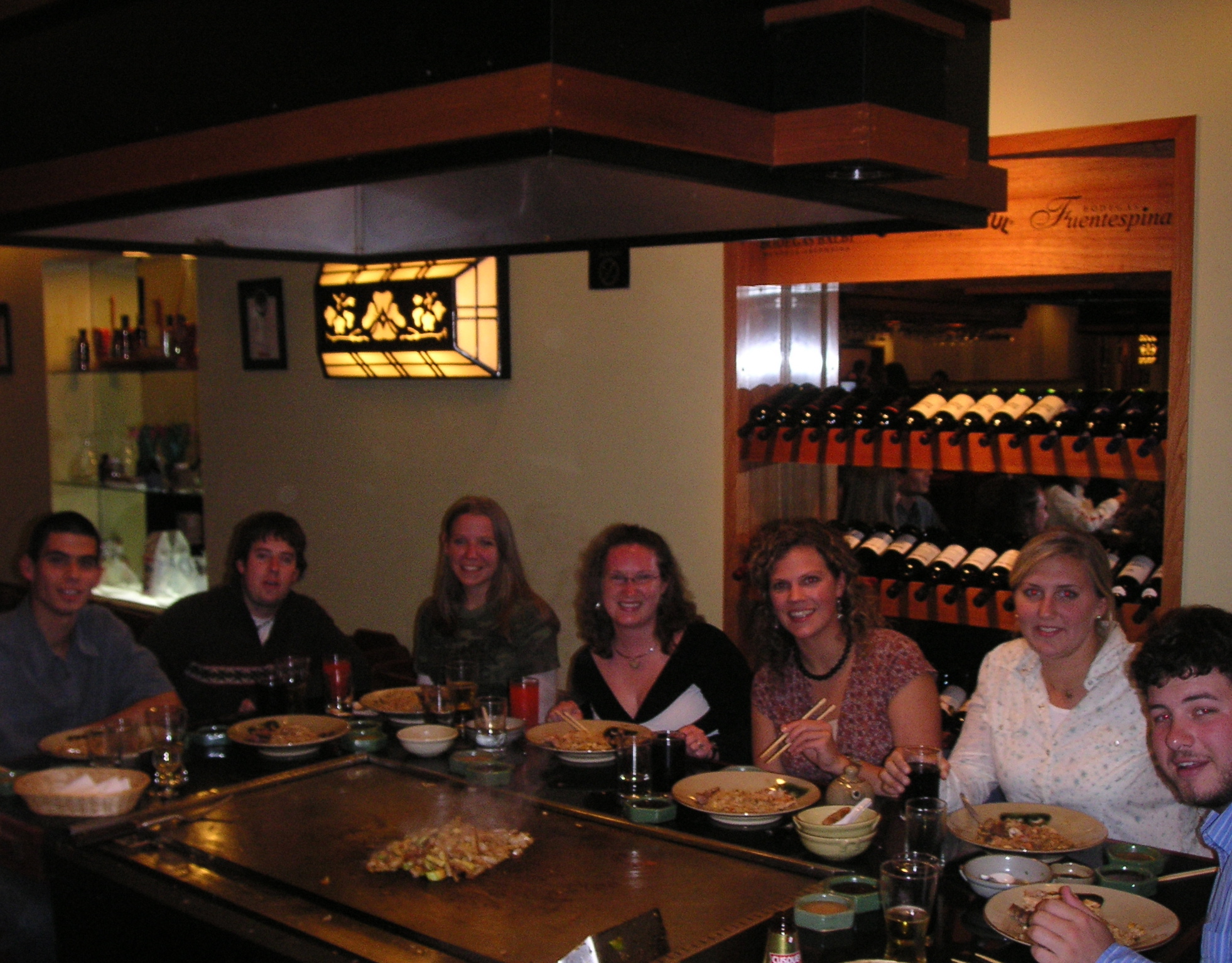 Dinner at Benihana (L to R) Jason's peruvian brother, Jason, Jackie, Janet, Andrea, Hilary, and David.