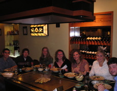 Dinner at Benihana (L to R) Jason's peruvian brother, Jason, Jackie, Janet, Andrea, Hilary, and David.