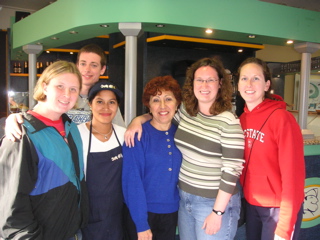 Inside everyone's FAVORITE ice cream shop, Dove Vai. (L to R) Heather, Joe, the two sweet Dove Vai women, Janet, and Jenn.