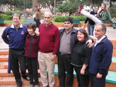 (L to R) Bob and Olga Nagel, Carlos Schwalb, Leo and Kay Villa-García, and Guillermo Castro in Parque Roosevelt. (Sylvia and Claire are having fun in the background.)